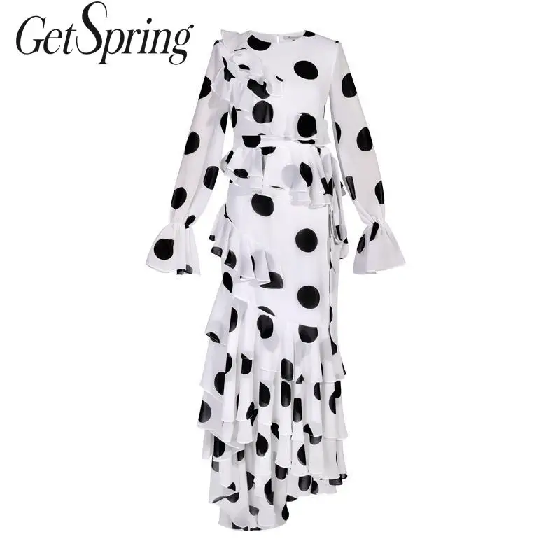 GETSRING Women Dress Flare Sleeve Ruffles Chiffon Mermaid Dresses Asymmetry Dot Color Matching Vintage Long Summer Dresses 2019
GETSRING Women Dress Flare Sleeve Ruffles Chiffon Mermaid Dresses Asymmetry Dot Color Matching Vintage Long Summer Dresses 2019