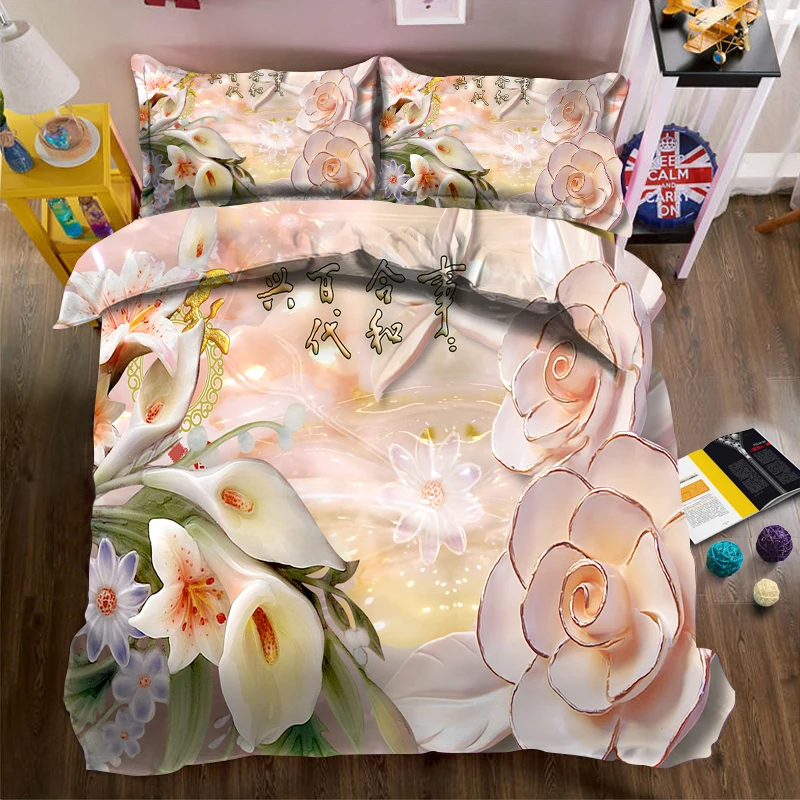 Light pink three-dimensional relief flowers 3d effect photo bed linen can be customized photo pattern
Light pink three-dimensional relief flowers 3d effect photo bed linen can be customized photo pattern