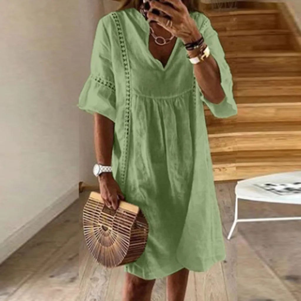 2019 Sexy Hollow Out V-neck Sundress 2019 Summer Patchwork Beach Dresses Casual Short Sleeve Party Dress Vestidos ropa muje 
2019 Sexy Hollow Out V-neck Sundress 2019 Summer Patchwork Beach Dresses Casual Short Sleeve Party Dress Vestidos ropa muje