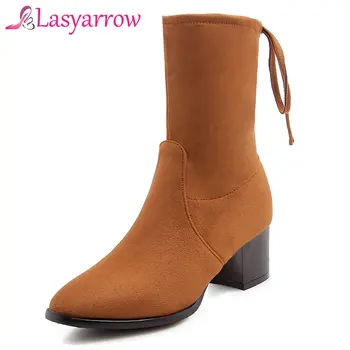 Lasyarrow Mid Calf Boots for Women Chunky High Heels Pointed Toe Lace Up Knight Boots Large Size Female Autumn Winter Shoe Woman
Lasyarrow Mid Calf Boots for Women Chunky High Heels Pointed Toe Lace Up Knight Boots Large Size Female Autumn Winter Shoe Woman