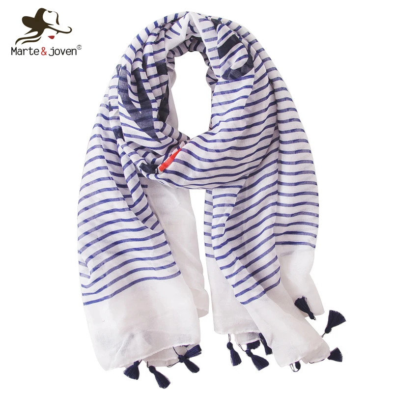 Marte&Joven Fashion Blue White Striped Scarf for Women Sailboat Print Sunscreen Pashmina Spring Autumn Thin Soft Scarves Ladies
Marte&Joven Fashion Blue White Striped Scarf for Women Sailboat Print Sunscreen Pashmina Spring Autumn Thin Soft Scarves Ladies