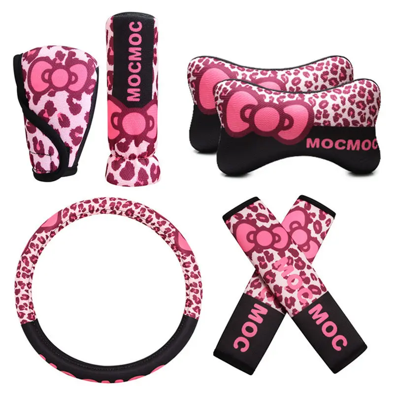 Pink Leopard Print Car Seat Headrest Neck Pillow and Steering wheel cover car Gear Shift Lever Cover Handbrake Grips Sleeve
Pink Leopard Print Car Seat Headrest Neck Pillow and Steering wheel cover car Gear Shift Lever Cover Handbrake Grips Sleeve