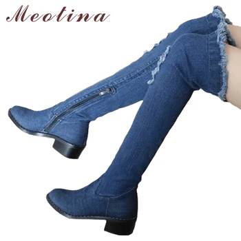Meotina Thigh High Boots Women Boots Denim Over the Knee High Boots 2018 Cutout Mid Heel Riding Boots Shoes Plus Size 33-43
Meotina Thigh High Boots Women Boots Denim Over the Knee High Boots 2018 Cutout Mid Heel Riding Boots Shoes Plus Size 33-43