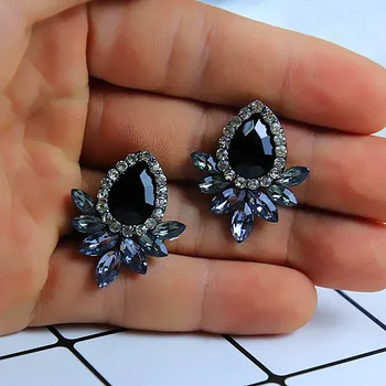New Women's Fashion Crystal Earrings Rhinestone RED / Pink Glass Black Resin Sweet Metal Leaf Ear Earrings For Girl e0139