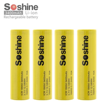 Soshine 18650 Batterry ICR18650 3400mAh 3.7V 12.58WH 10A Li-ion Rechargeable Battery for Electric Tool / Headlamp 
Soshine 18650 Batterry ICR18650 3400mAh 3.7V 12.58WH 10A Li-ion Rechargeable Battery for Electric Tool / Headlamp