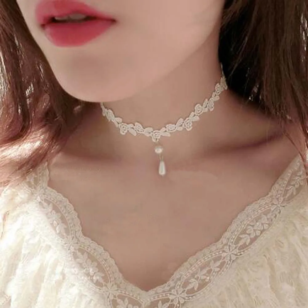 Gothic White Lace Choker Necklace For Women Simulated Pearl Charm Statement Necklaces Wedding Jewelry Accessories
Gothic White Lace Choker Necklace For Women Simulated Pearl Charm Statement Necklaces Wedding Jewelry Accessories