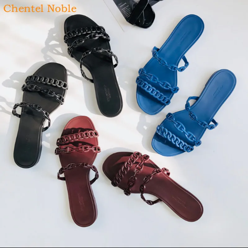Black Blue Women Shoes Chain Designer Slippers Sandals Street Style Flat Jelly Slides Summer Shoes Woman Slides Beach Sandals
Black Blue Women Shoes Chain Designer Slippers Sandals Street Style Flat Jelly Slides Summer Shoes Woman Slides Beach Sandals