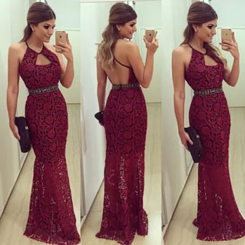 Sexy Halter Neck Prom Gown Sleeveless Lace Floor Length Formal Dress for Wedding Party Custom Made
Sexy Halter Neck Prom Gown Sleeveless Lace Floor Length Formal Dress for Wedding Party Custom Made