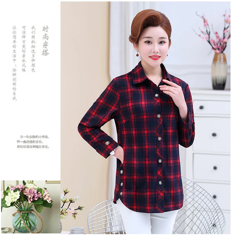 Woman Casual Shirt Red Green Plaid Pattern Blouse Female Check Print Cotton Tops Women Leisure Long Sleeve Button Front Shirts (9)