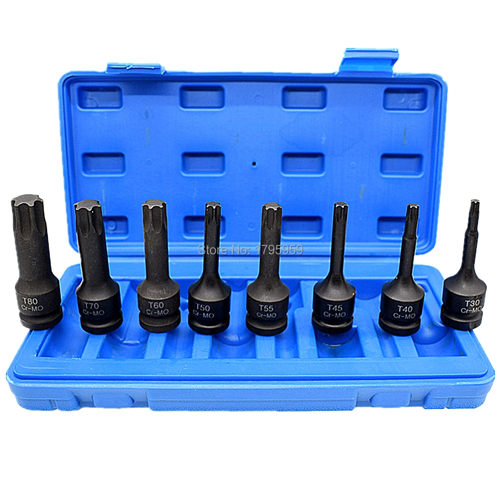 1/2" Square Drive CR-MO Torx Star Bits Socket T30 T40 T45 T50 T55 T60 T70 T80 Chrome Molybdenum Steel Impact Socket Bit 8pcs Set
1/2" Square Drive CR-MO Torx Star Bits Socket T30 T40 T45 T50 T55 T60 T70 T80 Chrome Molybdenum Steel Impact Socket Bit 8pcs Set