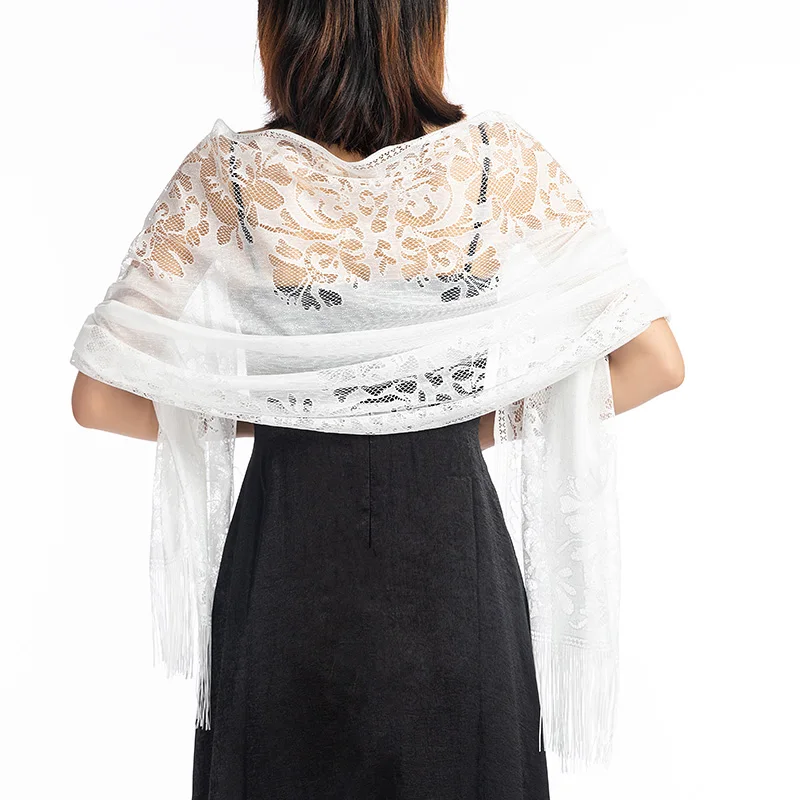 Women White Lace Scarf Elegant Long Tassel Tulle Scarf and Shawls Evening Party Wraps 200*63cm
Women White Lace Scarf Elegant Long Tassel Tulle Scarf and Shawls Evening Party Wraps 200*63cm