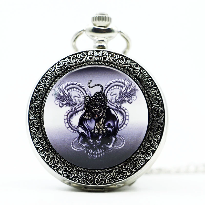 Fashion Dragon Tiger Skull Design Pocket Watch Chain Relogio Hours for Christmas Gift 
Fashion Dragon Tiger Skull Design Pocket Watch Chain Relogio Hours for Christmas Gift