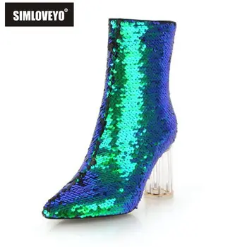 SIMLOVEYO Ankle boots for women Sequined cloth Thick heel Clear heel Pointed to Zipper Botas feminino mujer Shoes women A1408
SIMLOVEYO Ankle boots for women Sequined cloth Thick heel Clear heel Pointed to Zipper Botas feminino mujer Shoes women A1408