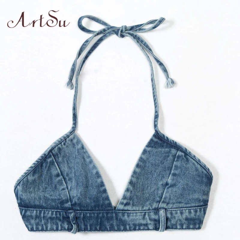 ArtSu Blue Denim Cropped Sexy Sleeveless Backless Club Streetwear Halter Tank Top Fitness Women Bralette Crop Top ASVE20123
ArtSu Blue Denim Cropped Sexy Sleeveless Backless Club Streetwear Halter Tank Top Fitness Women Bralette Crop Top ASVE20123
