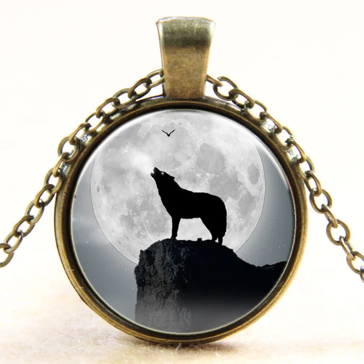 Wolf Head Pendant Necklace Antique Chain Glass Women Men Clothing Accessories Necklaces | Украшения и аксессуары