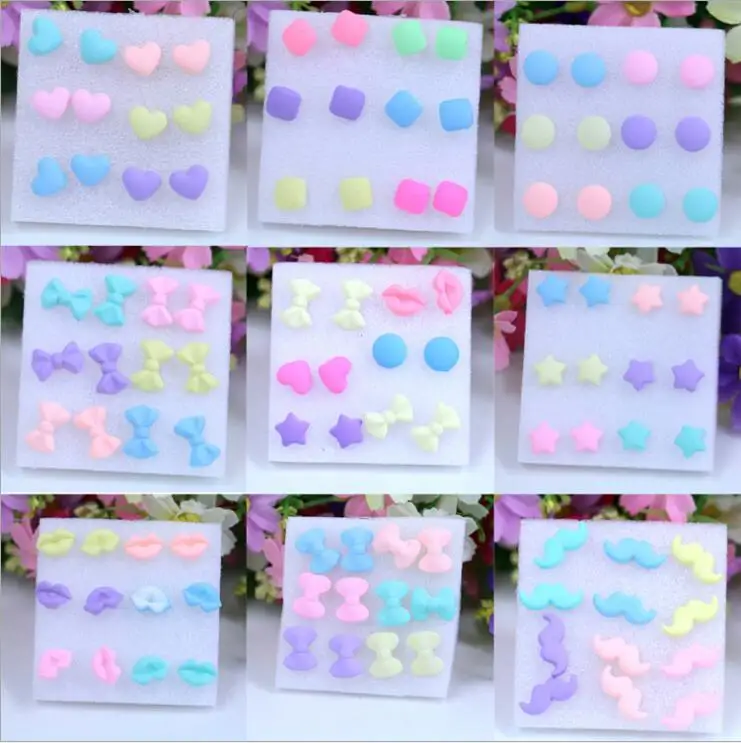 WLP earring set 6 pairs/lot colorful ear stud 2017 candy ear-nails plastic light color fastens allergy shaped stud earrings
WLP earring set 6 pairs/lot colorful ear stud 2017 candy ear-nails plastic light color fastens allergy shaped stud earrings