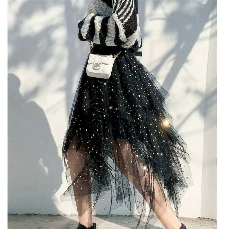 Stars Sequined Puff Layered Tulle Tutu Long Skirts Spring Galaxy Mesh Starry Metallic Sweet Fairy Pleated Long Skirts
Stars Sequined Puff Layered Tulle Tutu Long Skirts Spring Galaxy Mesh Starry Metallic Sweet Fairy Pleated Long Skirts