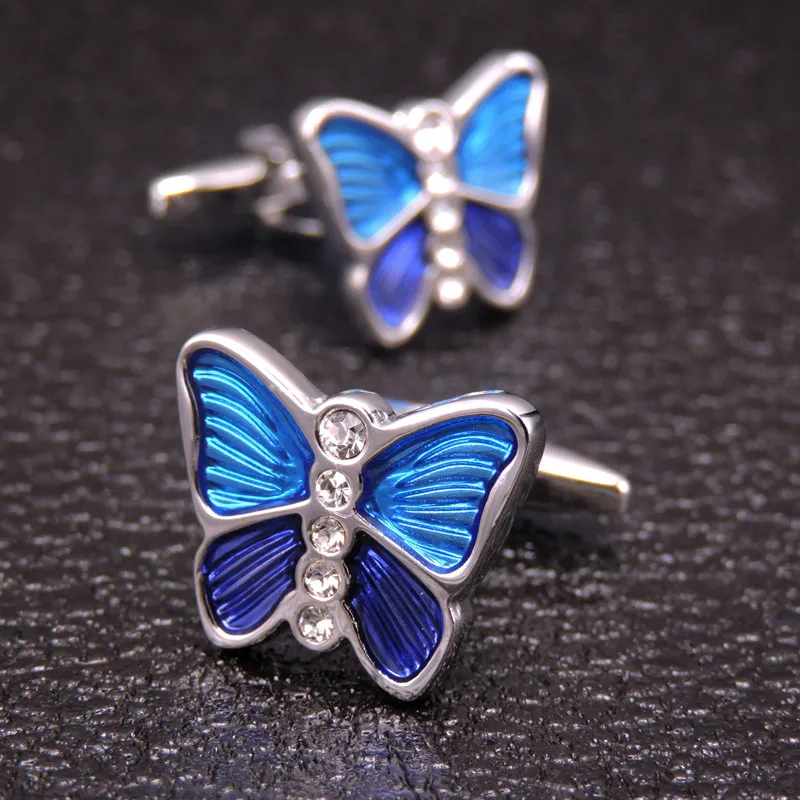 

HYX Jewelry round blue Butterfly Brand Cuff Buttons French Shirt Cufflinks For Mens Fashion Cuff Links