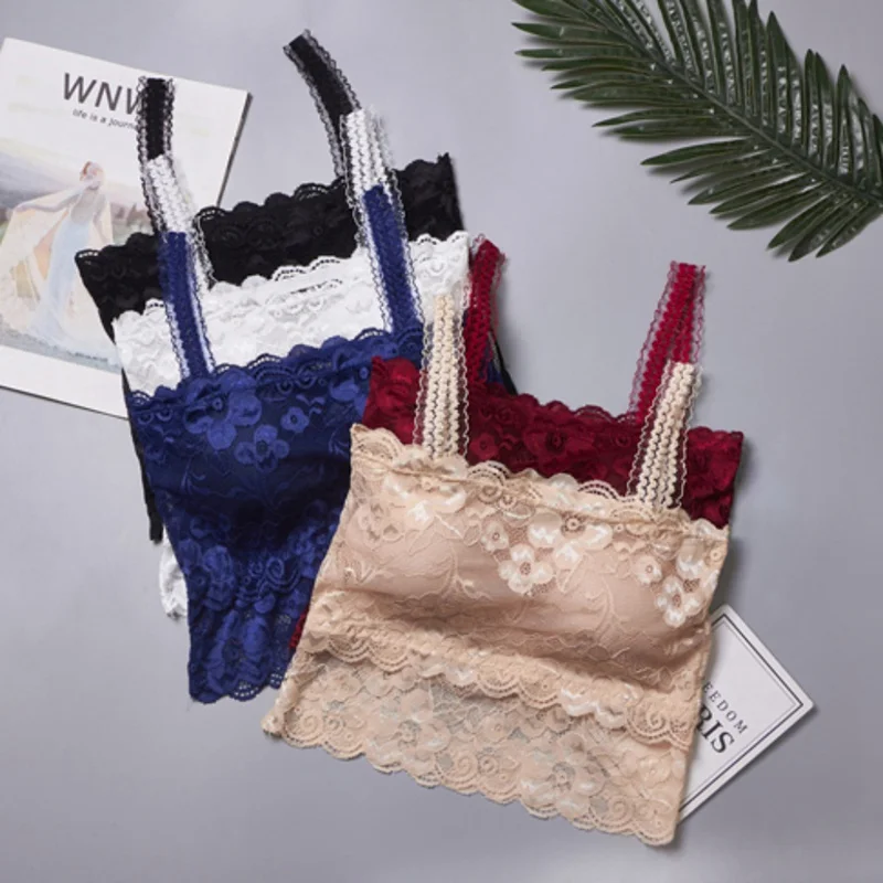 Sexy Lace Lingerie Camisoles Women Padded Vest Bralette Casual Woman Underwear Lady Bandeau Crop Tops Female Top | Женская одежда