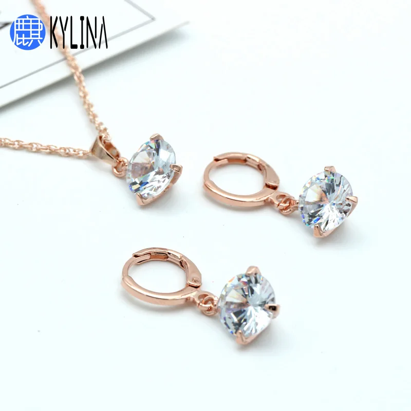 KYLINA Classic Simple 585 Rose Gold Round Cubic Zirconia Drop Earrings Fine Jewelry Set For Women Girl Wedding Party Gift
KYLINA Classic Simple 585 Rose Gold Round Cubic Zirconia Drop Earrings Fine Jewelry Set For Women Girl Wedding Party Gift