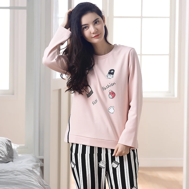 High Quality Women Pajamas Set Large Size Full length O-Neck Sleep wear Ladies Autumn Spring M-XXL Breathable Pyjamas
High Quality Women Pajamas Set Large Size Full length O-Neck Sleep wear Ladies Autumn Spring M-XXL Breathable Pyjamas
