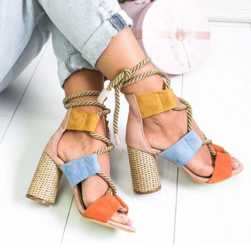 Women Sandals Pointed Peep Toe Lace Up Chunky High Heels Contrast Color Espadrilles Summer Casual Sandals for Women 2019
Women Sandals Pointed Peep Toe Lace Up Chunky High Heels Contrast Color Espadrilles Summer Casual Sandals for Women 2019
