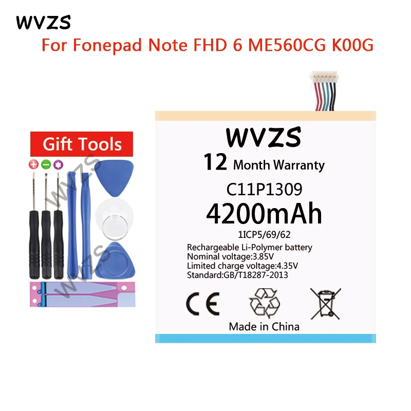 Wvzs 4200 mAh литий-полимерный аккумулятор C11P1309 для Asus Fonepad Note планшет (ошибка) FHD 6 ME560CG