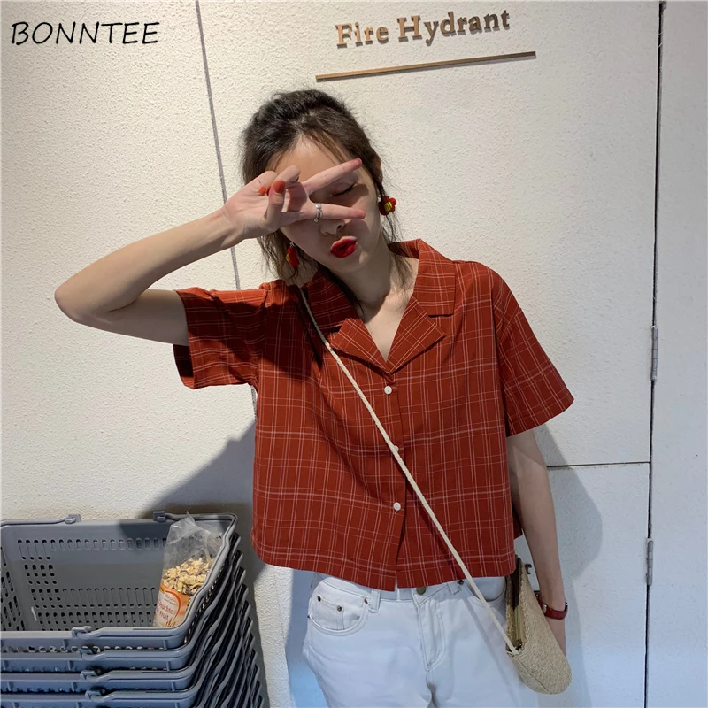 Shirts Women New Summer Retro Red Plaid Short Style Simple Korean Students All-match Shirt Single-breasted Womens Trendy Daily
Shirts Women New Summer Retro Red Plaid Short Style Simple Korean Students All-match Shirt Single-breasted Womens Trendy Daily