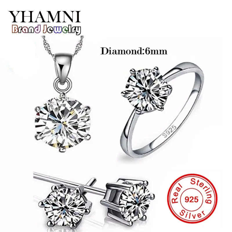 Luxury Brand 100% Real 925 Sterling Silver Jewelry Sets Luxury CZ Diamant Wedding Engagement Bridal Sets For Women African YS052 - Jewelry Sets Fashion Bridal Jewelry Sets Round Wedding Romantic Women Silver Cubic Zirconia 1 pcs ring +1 pcs Necklace + 1 pair Earrings 1263 Jewelry Set for women rings women Silver Jewelry Set for women Gift box Jewelry Set for women Silver Crystal wedding Jewelry Set
