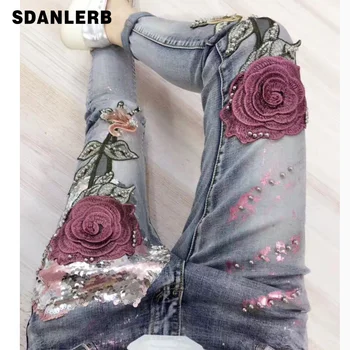 Europe Style Jeans Women Slimming Boyfriend Trousers Slim Rose Embroidery Gold Fashion Sequins Spring and Autumn Denim Pants
Europe Style Jeans Women Slimming Boyfriend Trousers Slim Rose Embroidery Gold Fashion Sequins Spring and Autumn Denim Pants