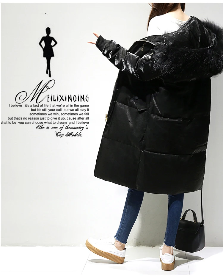 Winter Long Down Jacket For Women Large Fur Collar With Hood White Duck Down Long Parks Coat Female Slim Winter Outerwear (6)