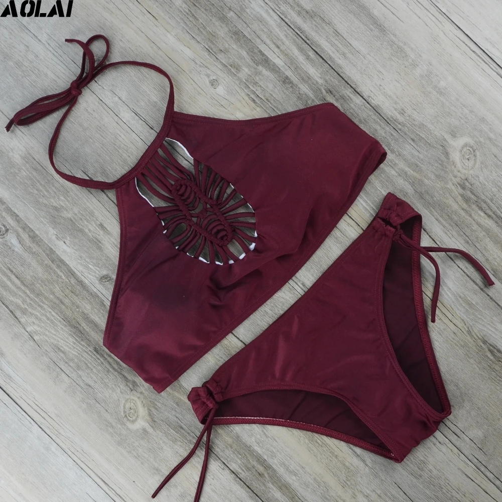 Cut Out Bikini 2018 High Neck Swimwear Women Crop Top Swimsuit Crochet Bikinis Set Halter Bathing Suits Red Maillots De Bain
Cut Out Bikini 2018 High Neck Swimwear Women Crop Top Swimsuit Crochet Bikinis Set Halter Bathing Suits Red Maillots De Bain