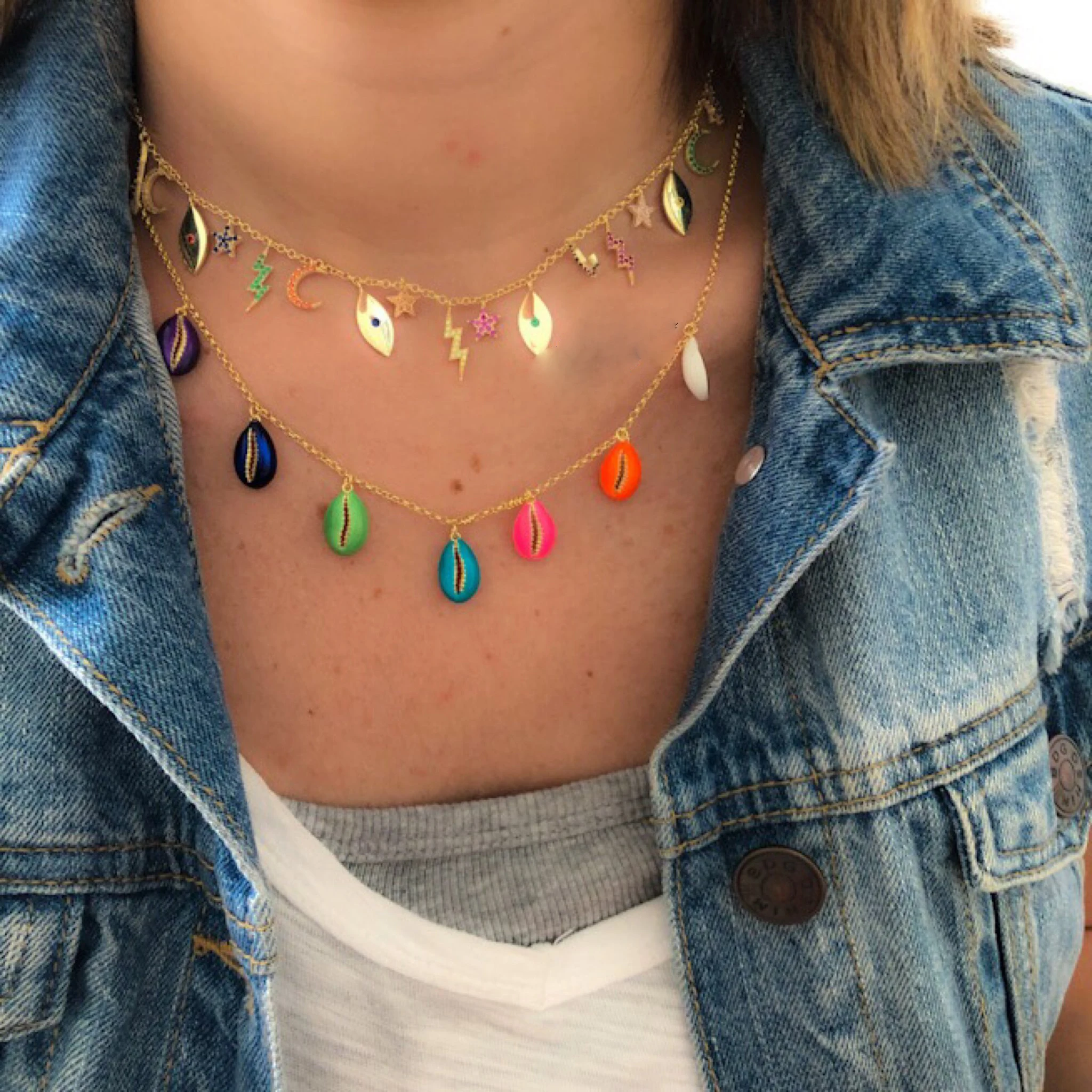 Summer hot selling fashion trendy jewelry Neon Enamel colorful sea shell charm necklace gold
Summer hot selling fashion trendy jewelry Neon Enamel colorful sea shell charm necklace gold