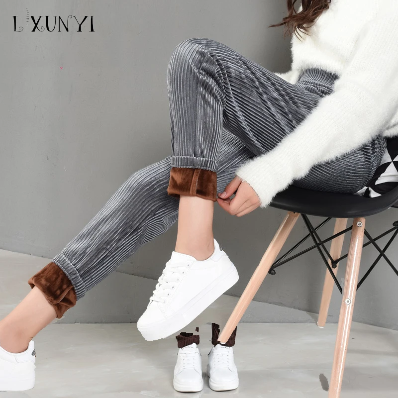 LXUNYI Autumn Winter Thicken Corduroy Pants Womens Elastic Waist Casual Pencil Pants Women Pockets Warm Classical Trousers Lady
LXUNYI Autumn Winter Thicken Corduroy Pants Womens Elastic Waist Casual Pencil Pants Women Pockets Warm Classical Trousers Lady