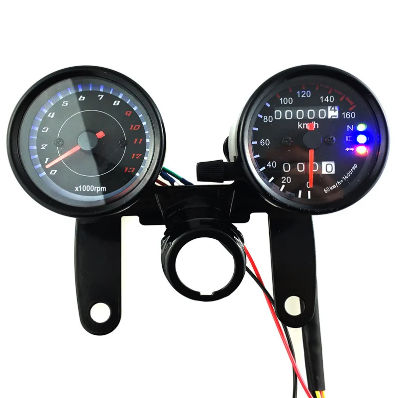 12V Universal Motorcycle Bike Metal Shell Black LED Light Tachometer Speedometer Odometer Gauge Vintage | Автомобили и мотоциклы