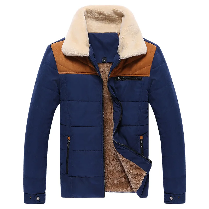 Winter casual fashion cotton padded jacket men patchwork coat turn down collar thickening clothes keep warm man overcoat | Мужская