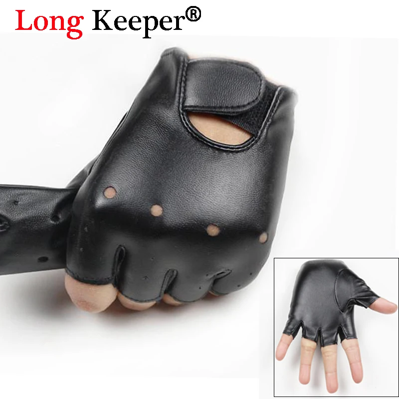 

Long Keeper Cool Gloves Kids Fingerless Leather Gloves Younger Boy Girl Black Half Finger Children mittens For 5-13 Years G078