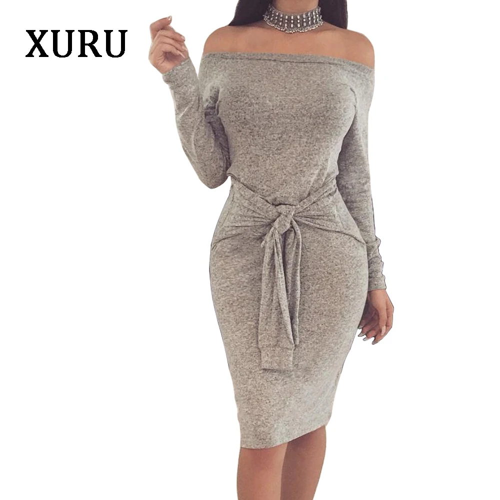 XURU Women Off Shoulder Dress Slash Neck Long Sleeve Bow Bandage Dresses Autumn Womens Party Casual Dress Vestidos Female
XURU Women Off Shoulder Dress Slash Neck Long Sleeve Bow Bandage Dresses Autumn Womens Party Casual Dress Vestidos Female