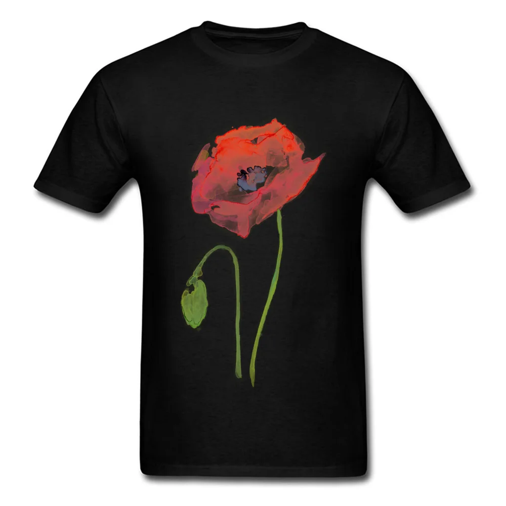 Cotton Fabric Mens Short Sleeve Red Poppy Abstract Watercolor T-shirts Casual Tops Shirt Fashion Summer Crew Neck Clothing Shirt Red Poppy Abstract Watercolor black