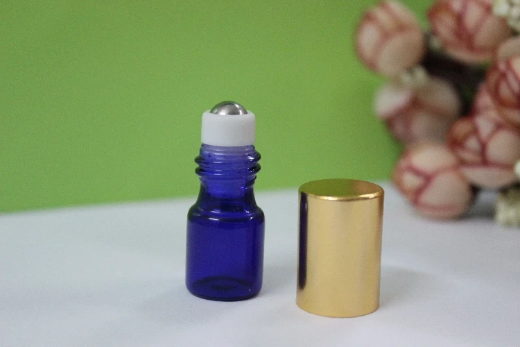 2ml Blue Glass Roll On Portable Refillable Perfume Bottle Empty Essential Oil Case With Stainless Steel Roller Ball & Metal Cap | Красота