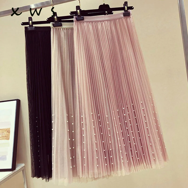 2019 spring Summer Tulle Skirt Women pleated tutu skirt beading A-line mesh midi Skirt female Three-layer long elegant skirt
2019 spring Summer Tulle Skirt Women pleated tutu skirt beading A-line mesh midi Skirt female Three-layer long elegant skirt