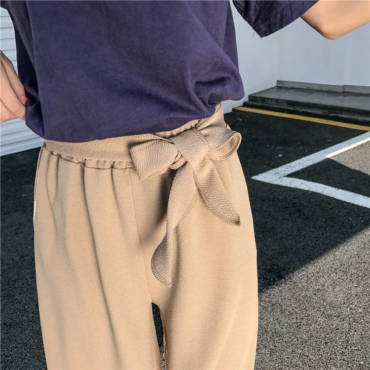 Plus Size - Casual Elastic Waist Loose Wide Leg Pants Preppy Style Trousers Female Palazzo Pants (Us 18W-20W)