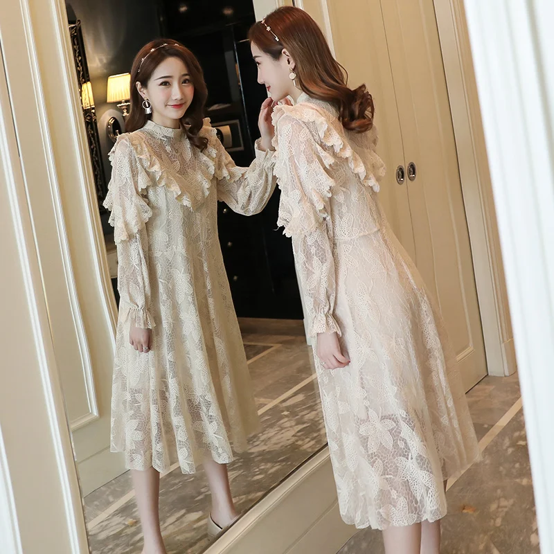 Sweet 2019 Spring Autumn Long Sleeve Pregnant Women Dress with Lining Ruffles Patchwork A-line Mid-calf Lace Maternity Dress
Sweet 2019 Spring Autumn Long Sleeve Pregnant Women Dress with Lining Ruffles Patchwork A-line Mid-calf Lace Maternity Dress