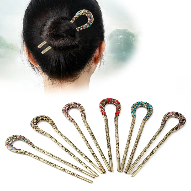 F&U Vintage Hair Stick Colorful Rhinestone Decoration U shape Antique Bronze Plated Hairpins Fashion For Women Of Hair Jewelries
F&U Vintage Hair Stick Colorful Rhinestone Decoration U shape Antique Bronze Plated Hairpins Fashion For Women Of Hair Jewelries