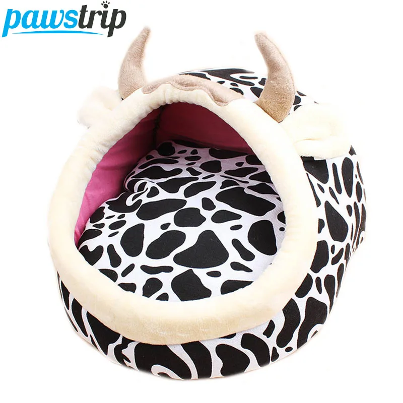 Image Leopard Cow Cartoon Dog Bed House Winter Warm Cat Beds Sponge Padded Puppy Sofa S L