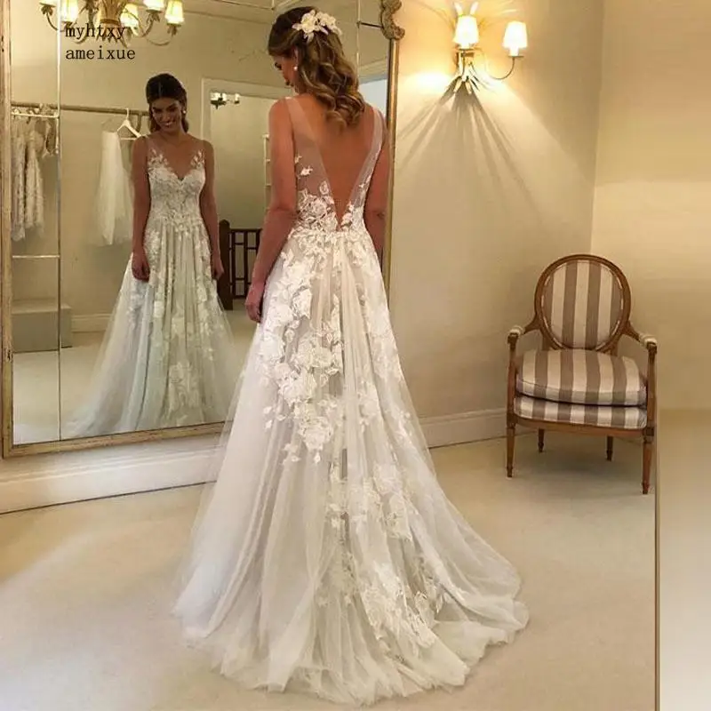 Cheap Wedding Dress 2019 Long V Neck Party Gowns Sexy Back Deep V Appliques Lace Bridal Dress Beachwedding Dress Robe De Mariee
Cheap Wedding Dress 2019 Long V Neck Party Gowns Sexy Back Deep V Appliques Lace Bridal Dress Beachwedding Dress Robe De Mariee