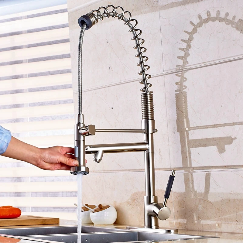 Deck Mount Spring Kitchen Sink Faucet Brushed Nickel Swivel Spout Single Lever Mixer Tap
Deck Mount Spring Kitchen Sink Faucet Brushed Nickel Swivel Spout Single Lever Mixer Tap