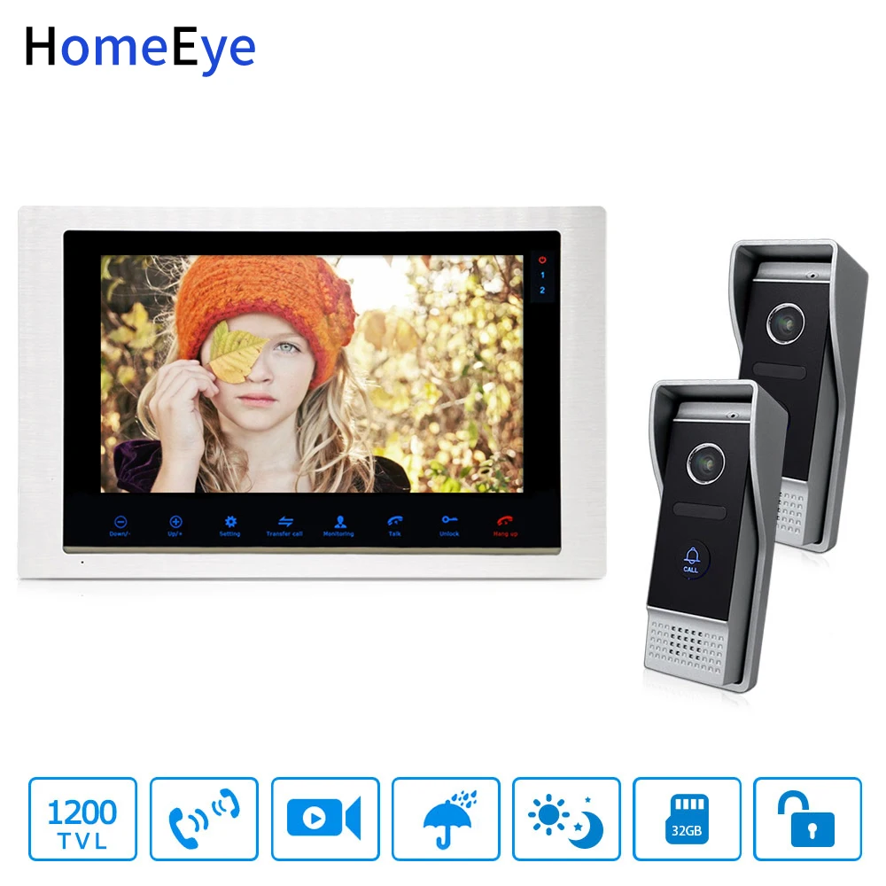 

HomeEye 10inch Video Doorbell Video Intercom Motion Detection OSD Menu Touch Button 2-1 Security Access System 1200TVL IR Camera