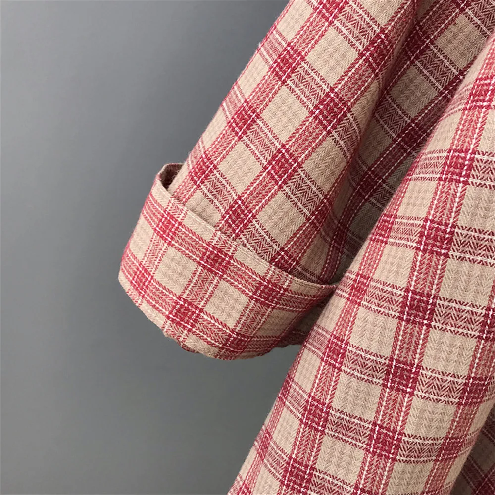 Boyfriend Style Blouses 100% Cotton Loose Women Plaid Shirts 2019 Office Women Blouse Shirt Female Outerwear Casual Pocket Shirt (8)