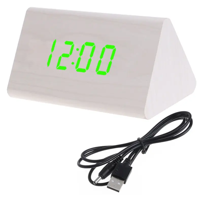 1pcs Creative Voice Control Alarm Clock Wooden Desk Clock LED Display USB Timer Digital Alarm Snooze Clock for Home Bedroom